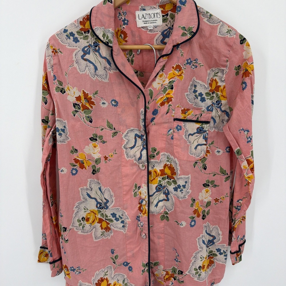 Lazybones Sz M Vtg Floral Pajama Set Pink Cottagecore Lounge Sleepwear Coquette